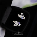 Silver-Tone Butterfly Purple Marquise Clear Stone Stud Earrings view 1