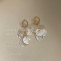 Gold Tone Textured Oval And Translucent White Disc Tassel Earrings view 3