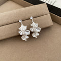 Textured Ginkgo Leaf Drop Earrings In Gold And Silver Tones view 7