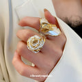 Gold White Calla Lily Cuff Bracelet and Flower Rings view 4