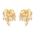Gold Firework Tassel Pearl Drop Earrings Hammered Metal view 5