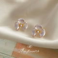 White Pearlized Three-Petal Orchid Flower Stud Earrings view 4