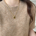 Brown And Gold Tone Beaded Necklace With Square Pendant view 3