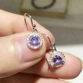 Silver Tone Round Colored Stone Halo Hook Earrings view 4