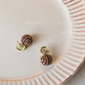 Gold-Tone Hammered Disc Houndstooth Yarn Ball Drop Earrings view 2