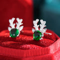 Green Crystal Reindeer Stud Earrings in Silver Tone view 3