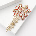Red Enamel Rose Bouquet Brooch with Gold Tone Stems view 3
