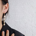 Gold-Tone Spiral Wave Drop Earrings White Baroque Pearls view 4