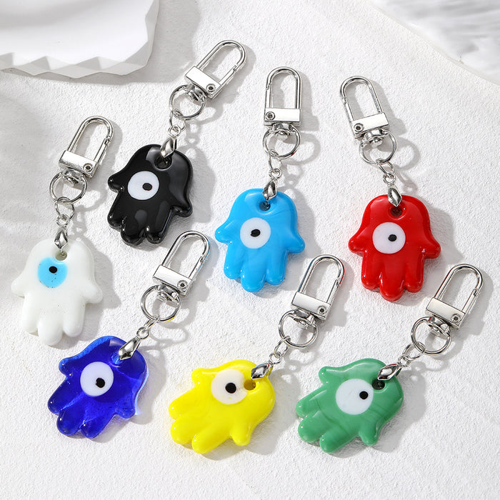 Glass Hamsa Evil Eye Keychains Silver Clasp 7 Color Styles