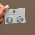 Square Shell Look Crystal Border Statement Stud Earrings view 6