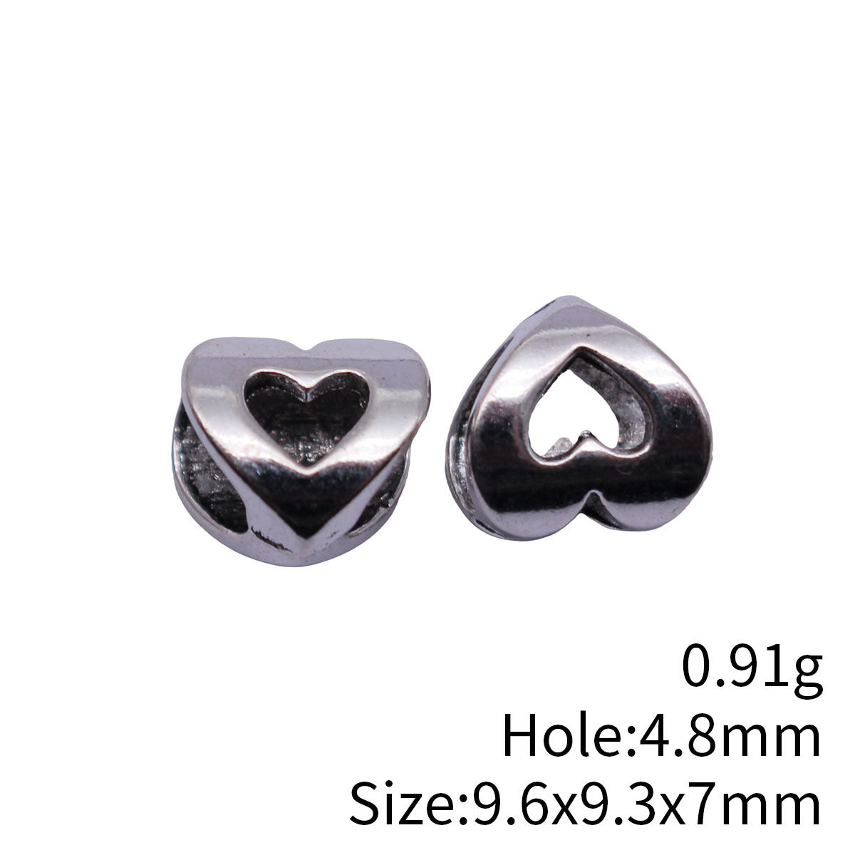 9.6x9.3x7mm 0.91g Antique Silver Zinc Alloy Heart Large Hole Beads for Bracelet Necklace Jewelry Making