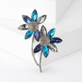 Blue Champagne Crystal Twin Flower Stem Brooch Pins view 2