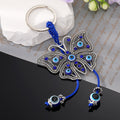 Silver Tone Openwork Butterfly Blue Evil Eye Tassel Split Ring Keychain view 3