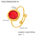 Gold Bezel Oval Czech Glass Open Rings Six Colors Size 7 view 11