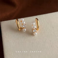 Gold C-Curve Pearl Clear Crystal Cluster Stud Earrings view 4