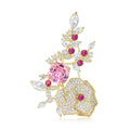 Crystal Camellia Spray Brooch With Polished Metal And Sculpted Decorative Details view 5