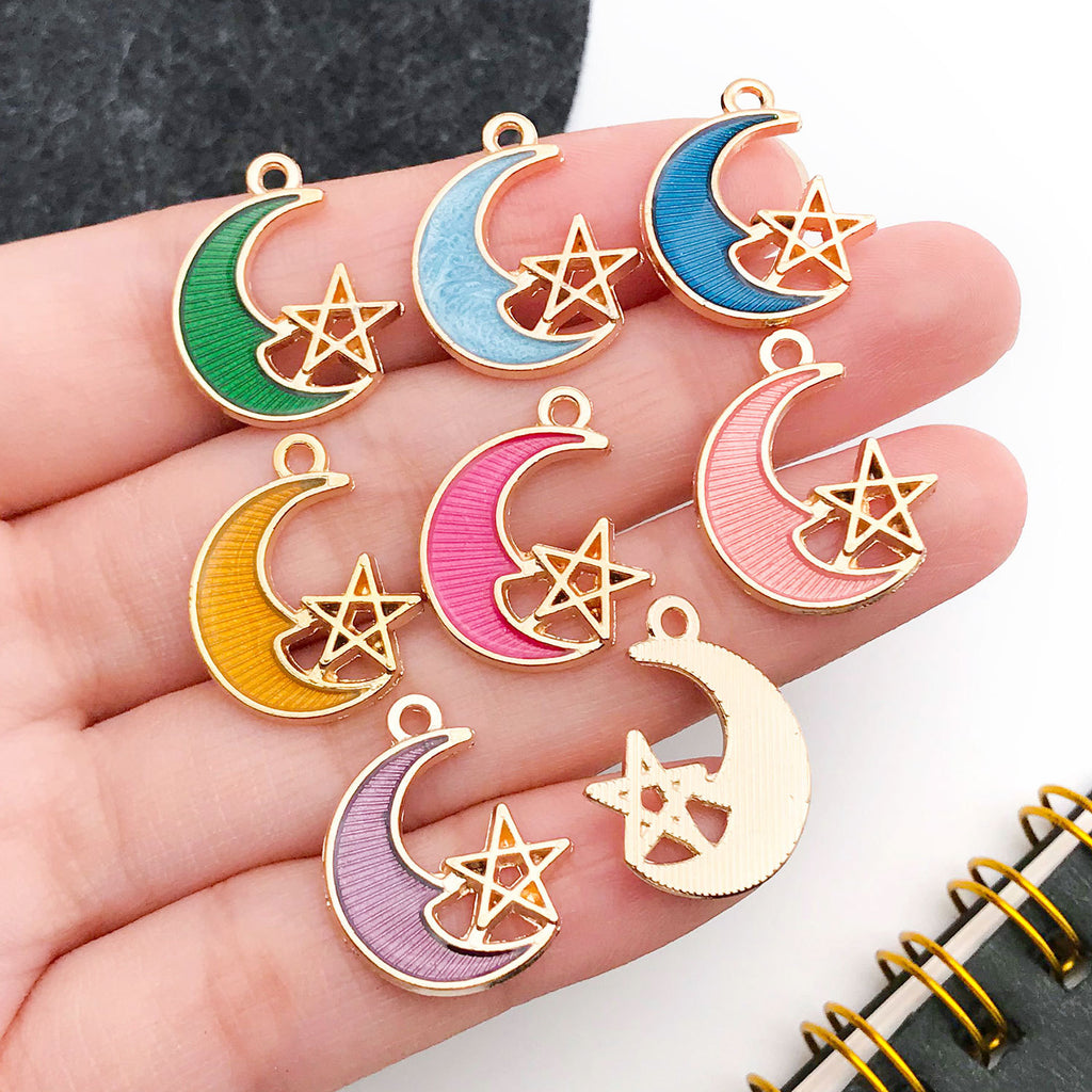 Zinc Alloy Moon and Star Charm Pendant for Keychain Necklace Earrings DIY Jewelry