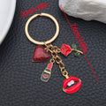 Pink Makeup Compact Lipstick and Handbag Metal Keychain Set view 9