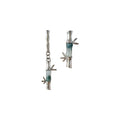 Silver-Tone Asymmetric Bamboo Drop Earrings Teal Accent view 5