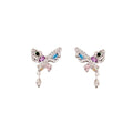Silver Textured Butterfly Drop Earrings Multicolor Crystal Dangles view 5