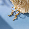 316L Stainless Dolphin Zircon Huggie Drop Earrings Gold Steel view 4