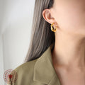 Twisted C-Shape Stud Hoop Earrings Gold Steel Tone Pair view 3