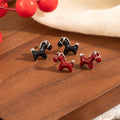 Black Horse Silver Tone Novelty Small Stud Earrings view 2