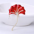 Enamel Ginkgo Leaf Brooch Crystal Stem Teardrop Drop Pin view 7