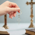 Silver Tone Metal Open Cross Keychain in Two Package Styles view 4