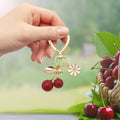 Gold Leaf Cherry Daisy Enamel Heart Clasp Keychain Charm view 4