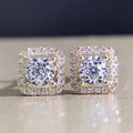 Square Halo Clear CZ Stud Earrings Rose Gold Silver Gold view 3