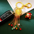Illuminated Round Fan Keychain With Multicolor Bead Chain Tassels view 3
