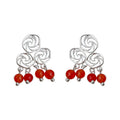Silver Cloud Filigree Red Bead Drop Stud Earrings Matching Pair view 5