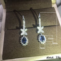 Silver Tone Blue Teardrop Crystal Bow Drop Earrings view 5