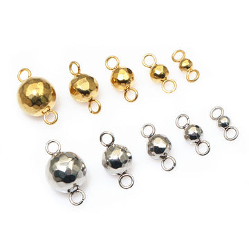 Double Loop Faceted Metal Ball Connectors in Gold and Steel