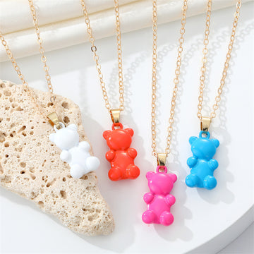 Gold Tone Gummy Bear Pendant Necklaces in Six Candy Colors