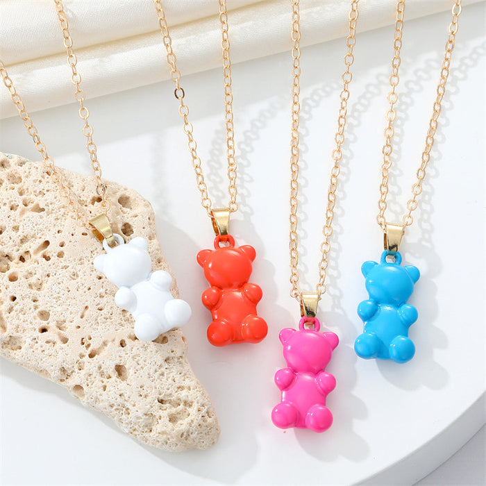 Gold Tone Gummy Bear Pendant Necklaces in Six Candy Colors