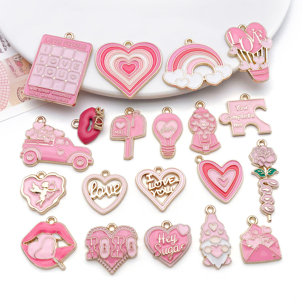Enamel Zinc Alloy Heart Rose Charm Pendant for DIY Necklace Earring Jewelry Making