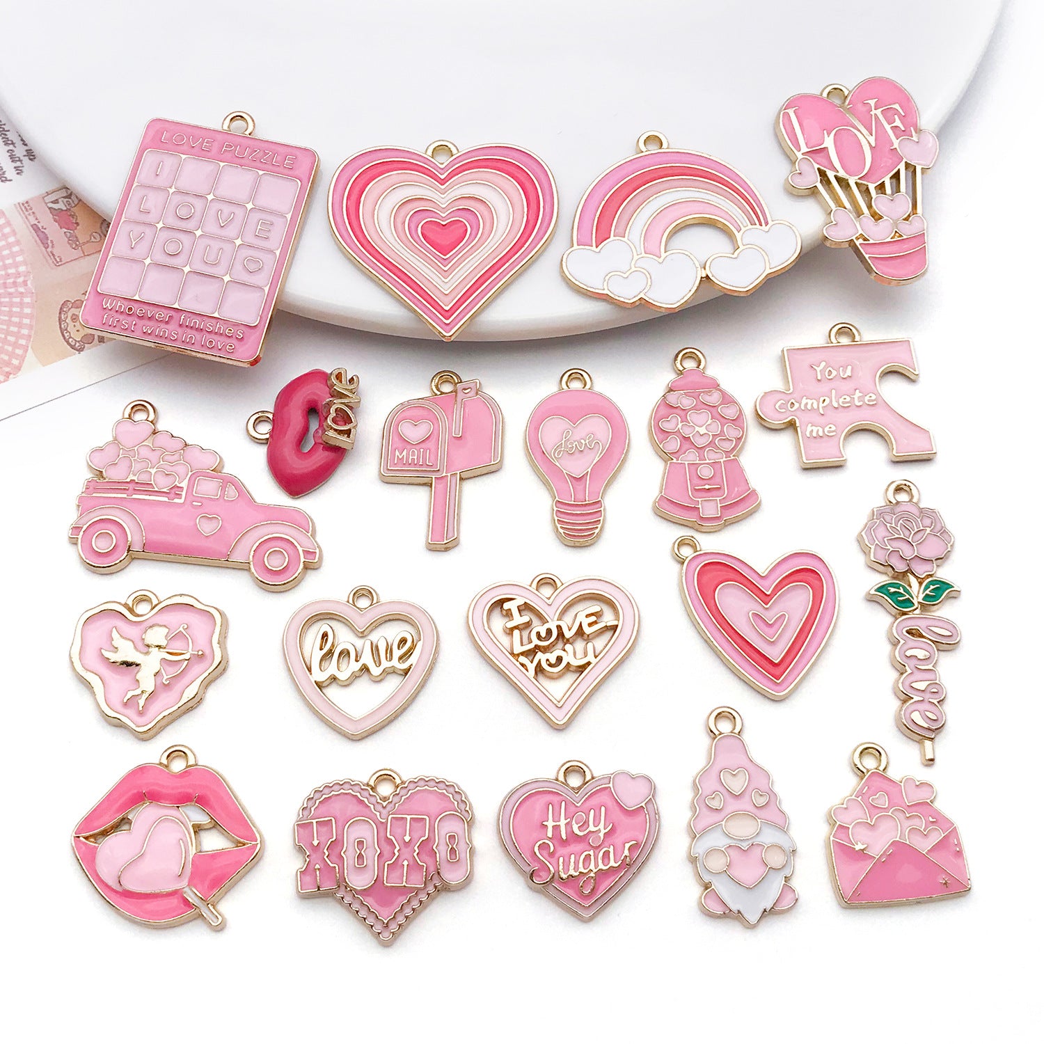 Enamel Zinc Alloy Heart Rose Charm Pendant for DIY Necklace Earring Jewelry Making