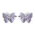 Lavender Enamel Butterfly Stud Earrings Silver Tone Frame view 5