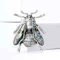 Silver Bee Brooch Abalone Shell Wings Textured Metal Pin view 2