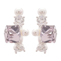 Pink Faceted Square and Pearl Cluster Stud Earrings view 5