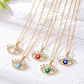 Gold Tone Crystal Lash Enamel Evil Eye Pendant Necklaces in Five Colors view 1