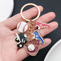 Red Blue Baseball Glove Shoe and Ball Metal Keychain view 2
