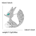 Rhinestone Fox Brooch Pearl Accent Green Eye Gold Silver view 7
