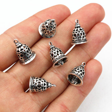 Filigree Bell Charms With Cutout Floral Detail in Two Finishes