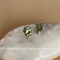Silver Tone Irregular Olive Green Faceted Stone Stud Earrings view 3