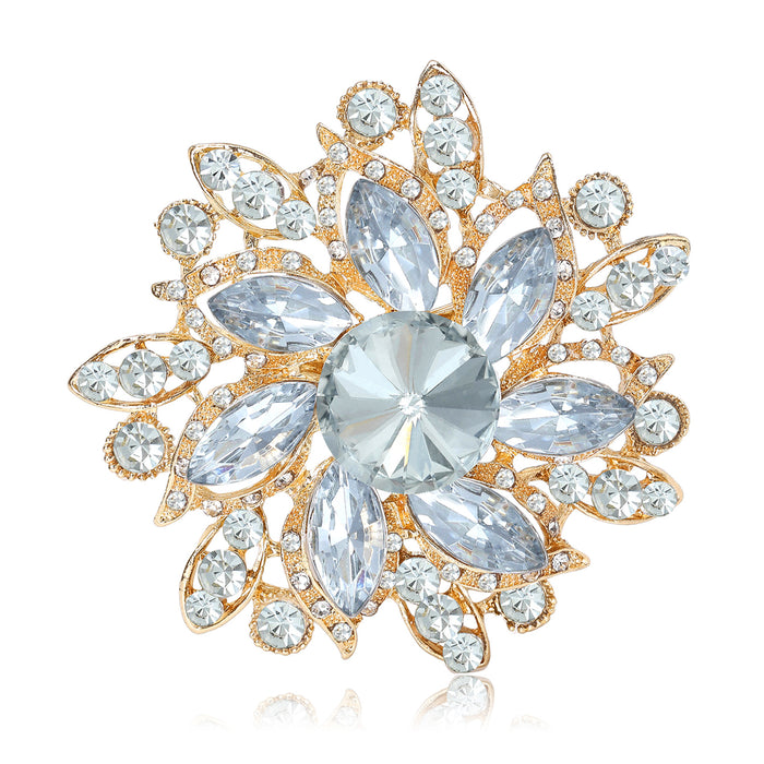 Oversized Clear Crystal Sunflower Brooch in Gold or Silver Tone
