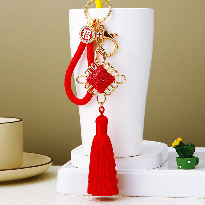 Mixed Chinese Knot Tassel and Enamel Apple Keychains in Six Options