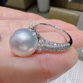 Silver Tone Large White Pearl Pave Shoulder Finger Ring view 2